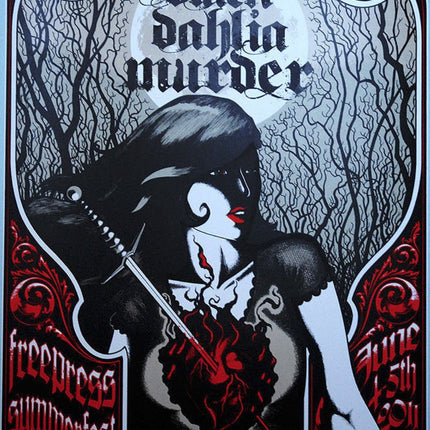 Black Dahlia Murder Red on Blue Silkscreen Print by Justin Anville