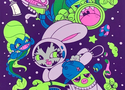 BunnyKitty DreamState Purple Silkscreen Print by Dave Persue