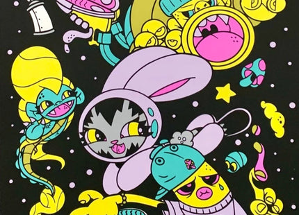 BunnyKitty DreamState Teal Silkscreen Print by Dave Persue