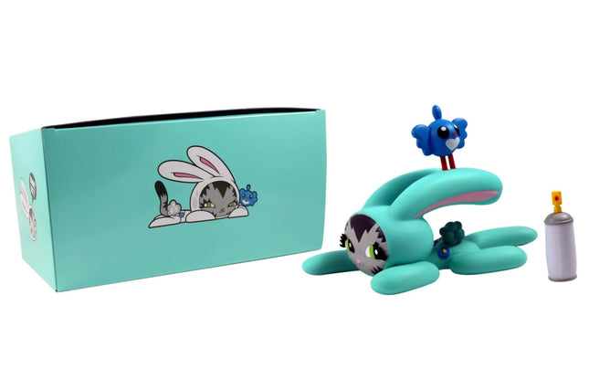 BunnyKitty Teal Vinyl Art Toy Sculpture by Dave Persue