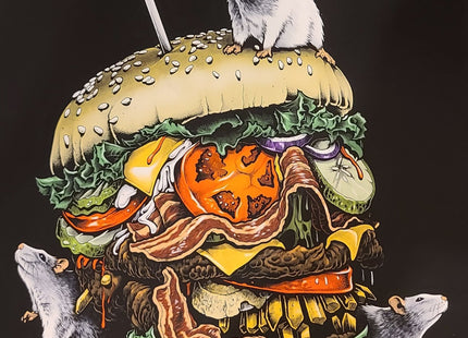 Burger Skull Color Silkscreen Print by Joe King