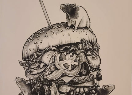 Burger Skull Monochrome Silkscreen Print by Joe King