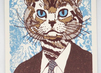 Business Cat Blue Silkscreen Print by Nate Duval
