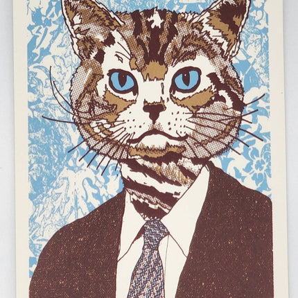 Business Cat Blue Silkscreen Print by Nate Duval