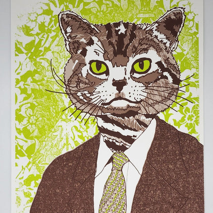 Business Cat Green AP Silkscreen Print by Nate Duval