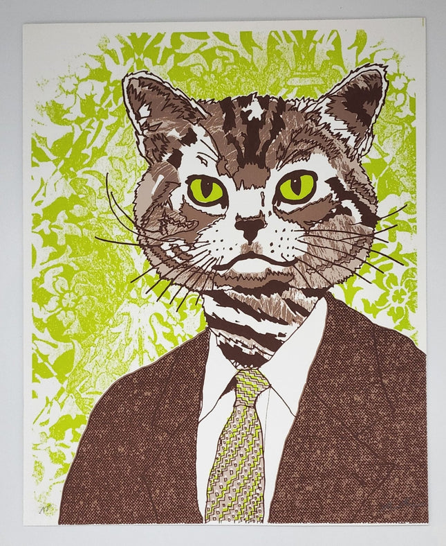 Business Cat Green AP Silkscreen Print by Nate Duval