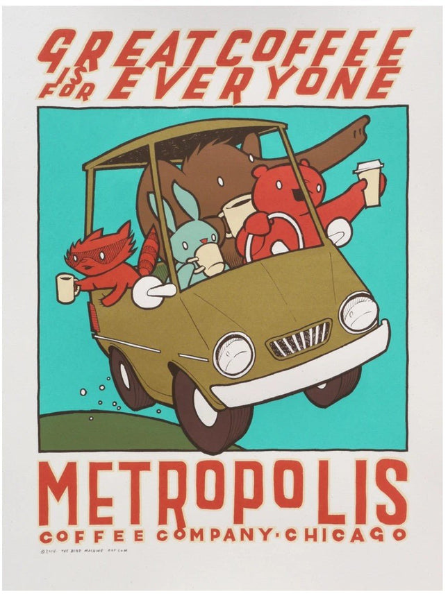 Carpool! Metropolis Coffee 2014 Silkscreen Print by John Vogl