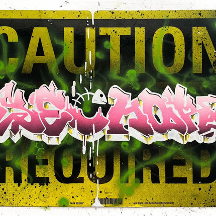 Caution Sechor Required Street Sign Graffiti Painting by Sechor