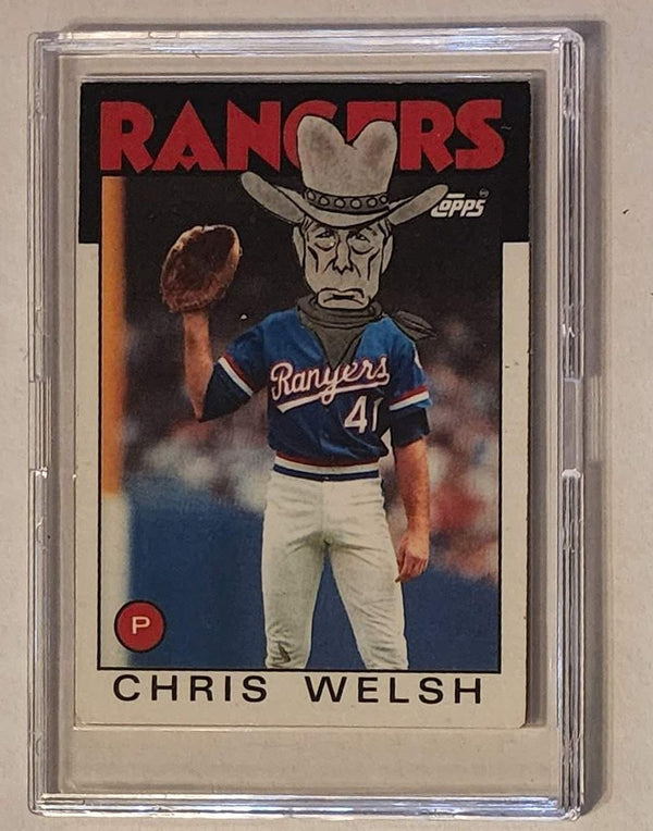Chris Welsh Cowboy Rangers Original Collage Baseball Card Art by Pat Riot