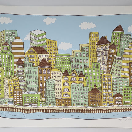 City By The Sea Silkscreen Print by Nate Duval