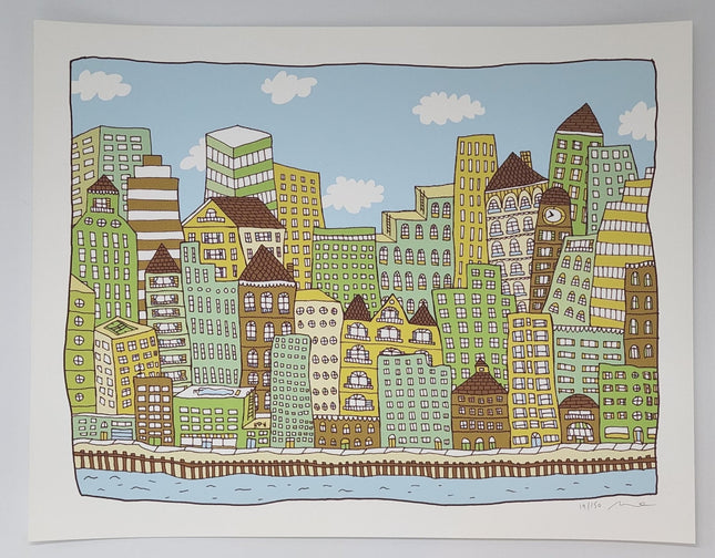 City By The Sea Silkscreen Print by Nate Duval