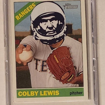 Colby Lewis Astronaut Rangers Original Collage Baseball Card Art by Pat Riot
