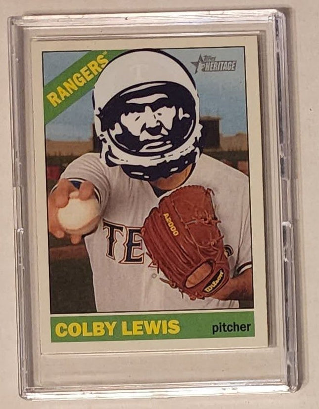 Colby Lewis Astronaut Rangers Original Collage Baseball Card Art by Pat Riot