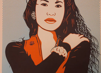 Como La Flor Turquoise Selena Turquoise Orange Silkscreen Print by Ernesto Yerena Montejano- Hecho Con Ganas