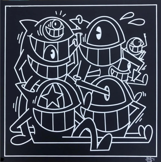 Connected Crew- White on Black Silkscreen Print by El Pez