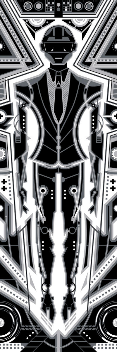 Serigrafía plateada metálica de Daft Punk de Ron Guyatt