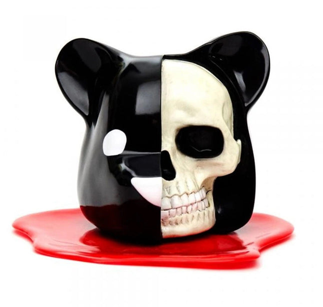 Dissected Bear Head Black and Bone Blood Art Toy Sculpture by Luke Chueh