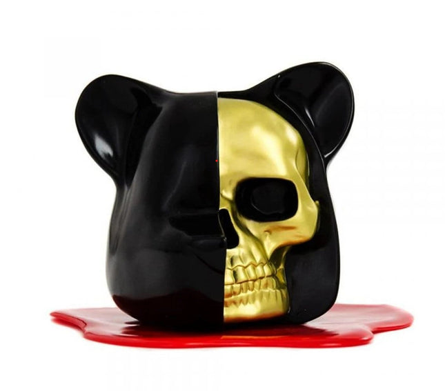 Dissected Bear Head Black Gold Blood Pool Art Toy Sculpture by Luke Chueh