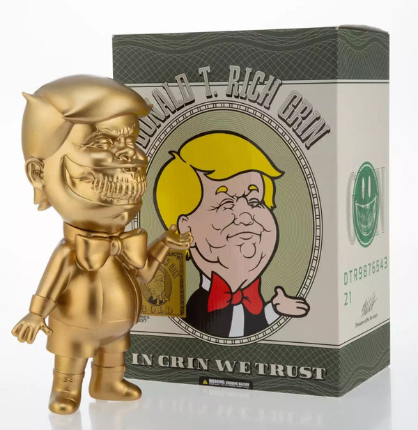 Juguete artístico dorado Donald T. Rich Grin de Ron English - POPaganda