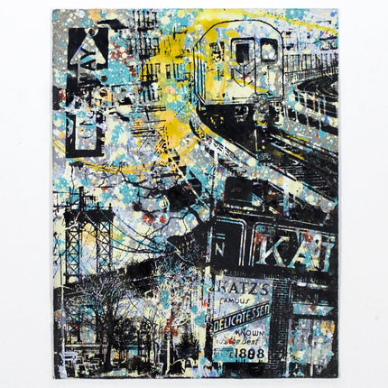 Elevated Train Katzs One Way Sign HPM Acrylic Silkscreen Print by Bobby Hill
