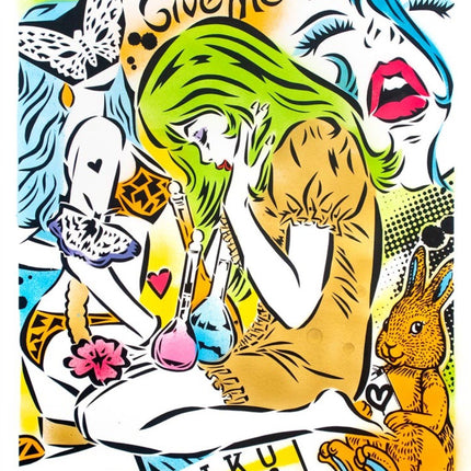 Emotions Green HPM Stencil Silkscreen Print by Lady Aiko