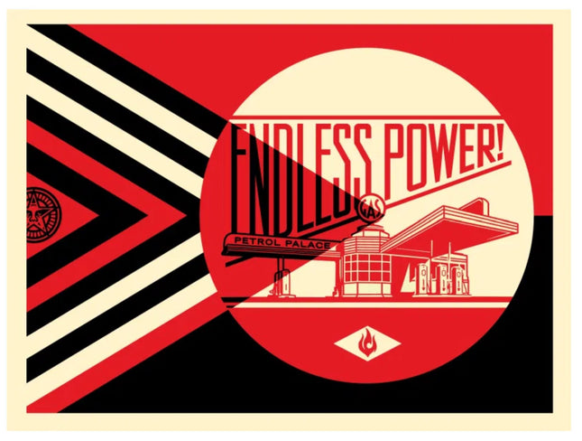 Endless Power Petrol Palace- Red Silkscreen Print by Shepard Fairey- OBEY