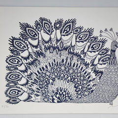 Fancy Peacock White Silkscreen Print by Nate Duval