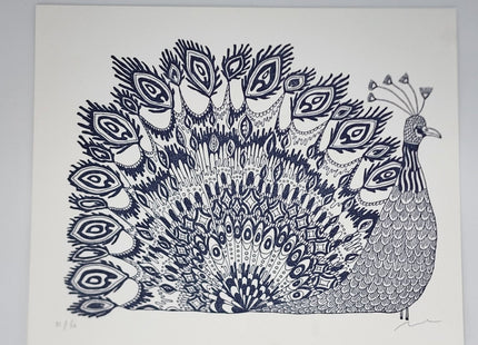 Fancy Peacock White Silkscreen Print by Nate Duval