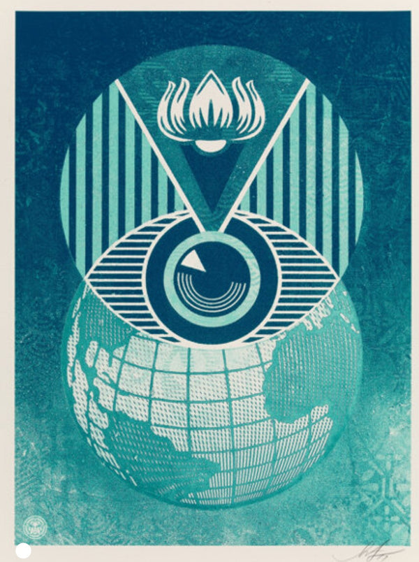 Flint Eye Alert Globe Silkscreen Print by Shepard Fairey- OBEY