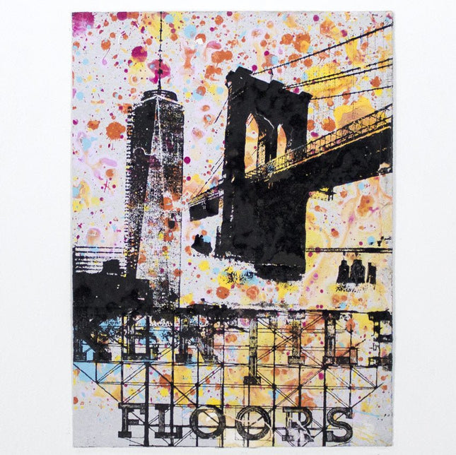 Freedom Tower Brooklyn Bridge Kentile HPM Acrylic Silkscreen Print by Bobby Hill