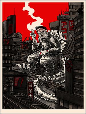 Gojira vs The Smoke Monster AP Silkscreen Print by Tim Doyle
