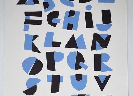 Hand Cut Alphabet Blue Silkscreen Print by Nate Duval