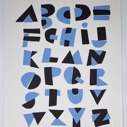 Hand Cut Alphabet Blue Silkscreen Print by Nate Duval
