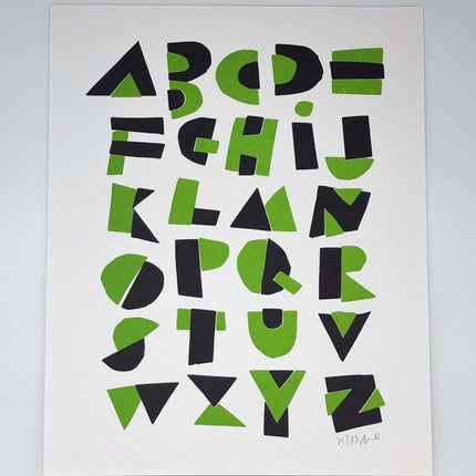 Hand Cut Alphabet Green Silkscreen Print by Nate Duval