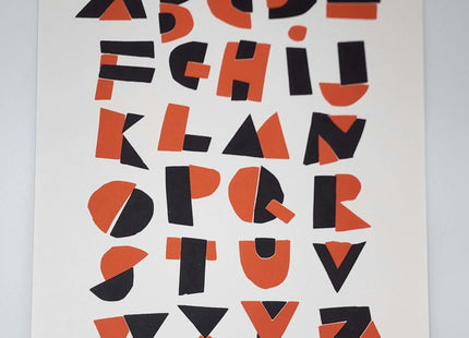 Hand Cut Alphabet Orange Silkscreen Print by Nate Duval