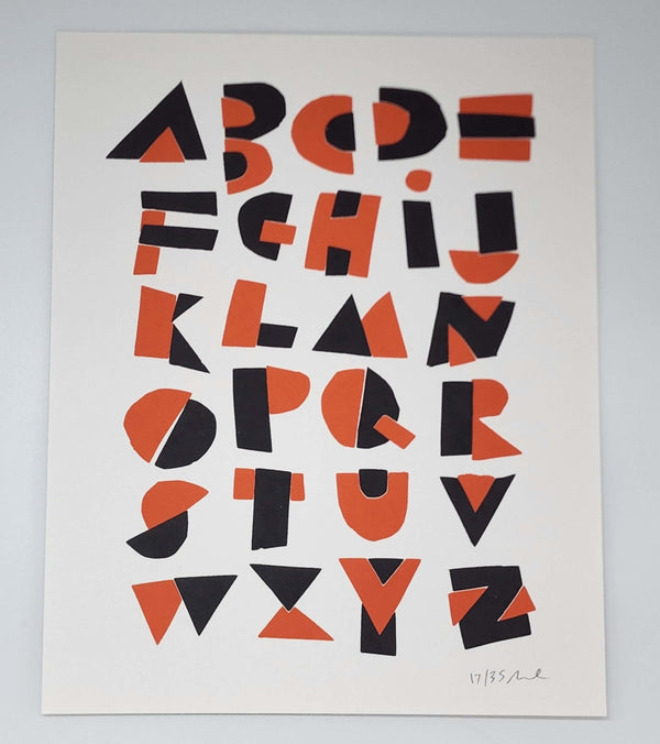 Hand Cut Alphabet Orange Silkscreen Print by Nate Duval