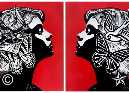 Hopes and Fears Diptych Red Silkscreen Print by Copyright