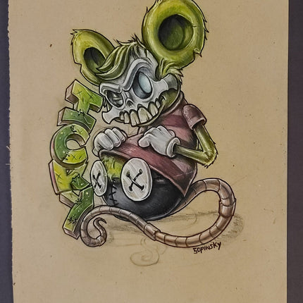 Icky Mouse Original Colored Pencil Drawing by Brandon Sopinsky