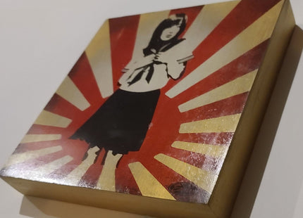 Japanese School Girl Flag HPM Archival Wood Cradled Print by Eddie Colla