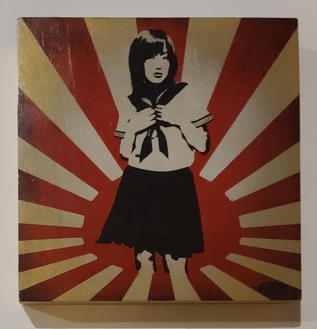 Japanese School Girl Flag HPM Archival Wood Cradled Print by Eddie Colla