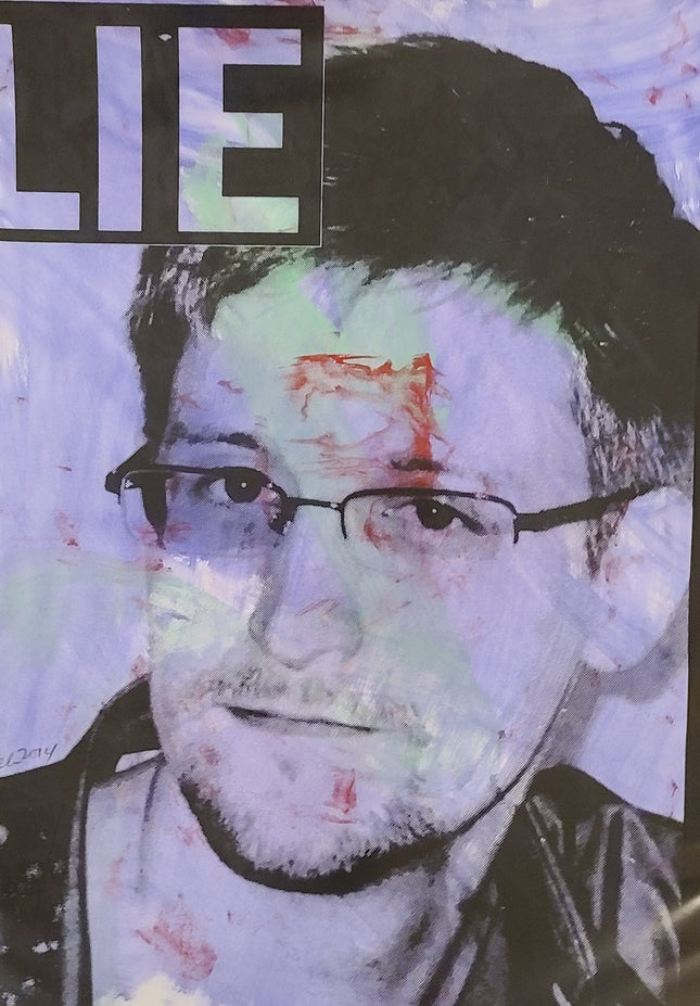 LIE Edward Snowden Original Mixed Media Watercolor Painting by Aelhra