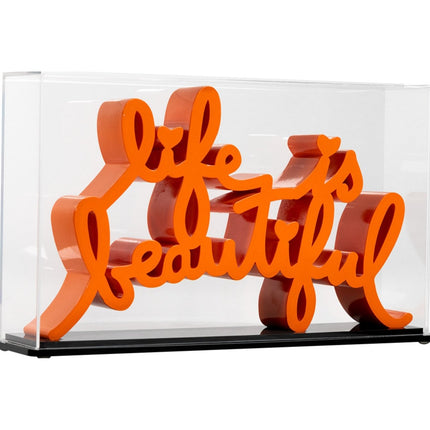 Life is Beautiful Vivid Orange Sculpture by Mr Brainwash- Thierry Guetta