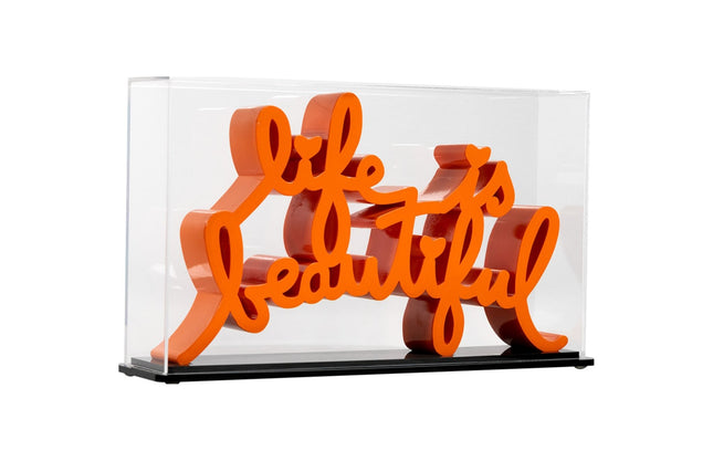 Life is Beautiful Vivid Orange Sculpture by Mr Brainwash- Thierry Guetta