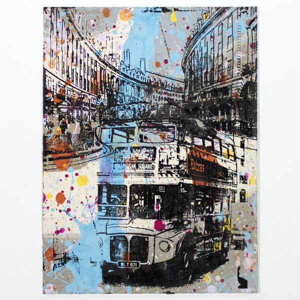 London Street With Bus HPM Acrylic Silkscreen Print by Bobby Hill