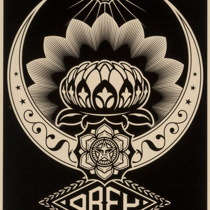 Lotus Ornament- Black Silkscreen Print by Shepard Fairey- OBEY