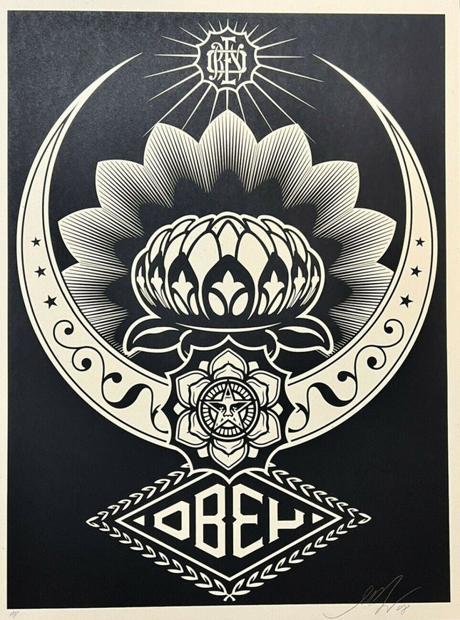 Lotus Ornament- Black AP Silkscreen Print by Shepard Fairey- OBEY