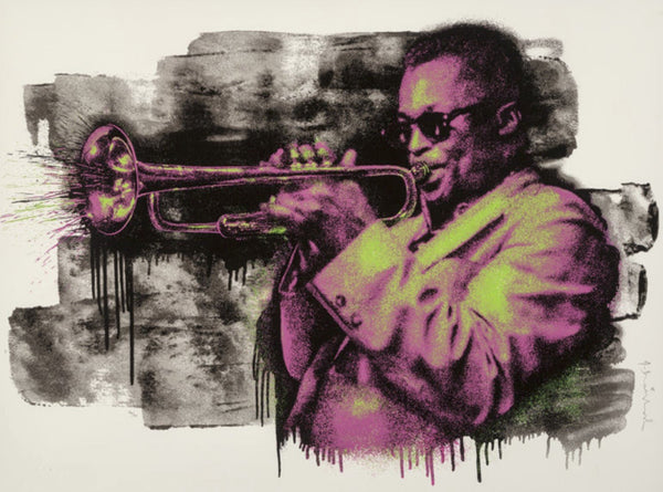 Sculpture sérigraphiée rose/verte de Miles Davis par Mr Brainwash - Thierry Guetta
