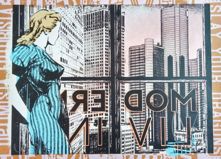 Modern Living- Brown HPM Hand-Embellished Silkscreen Print by Faile