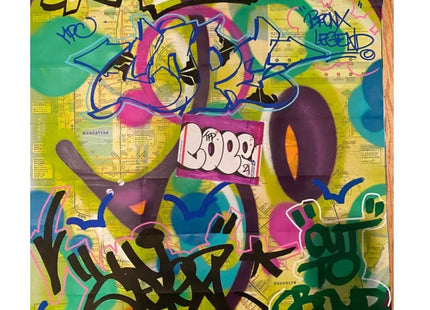 MTA Subway Map Lime Green Purple Original Spray Paint Acrylic Painting by Cope2- Fernando Carlo