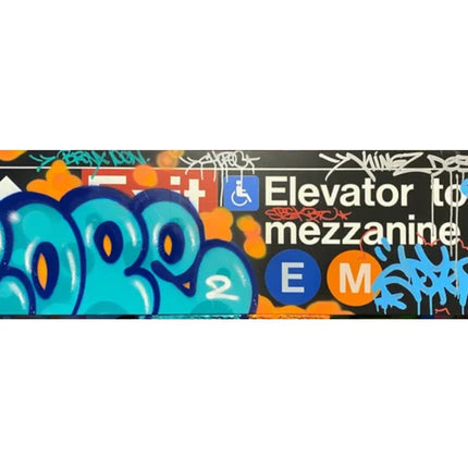 MTA Subway Sign Elevator to Mezzanine Original Street Sign Graffiti Painting by Cope2- Fernando Carlo